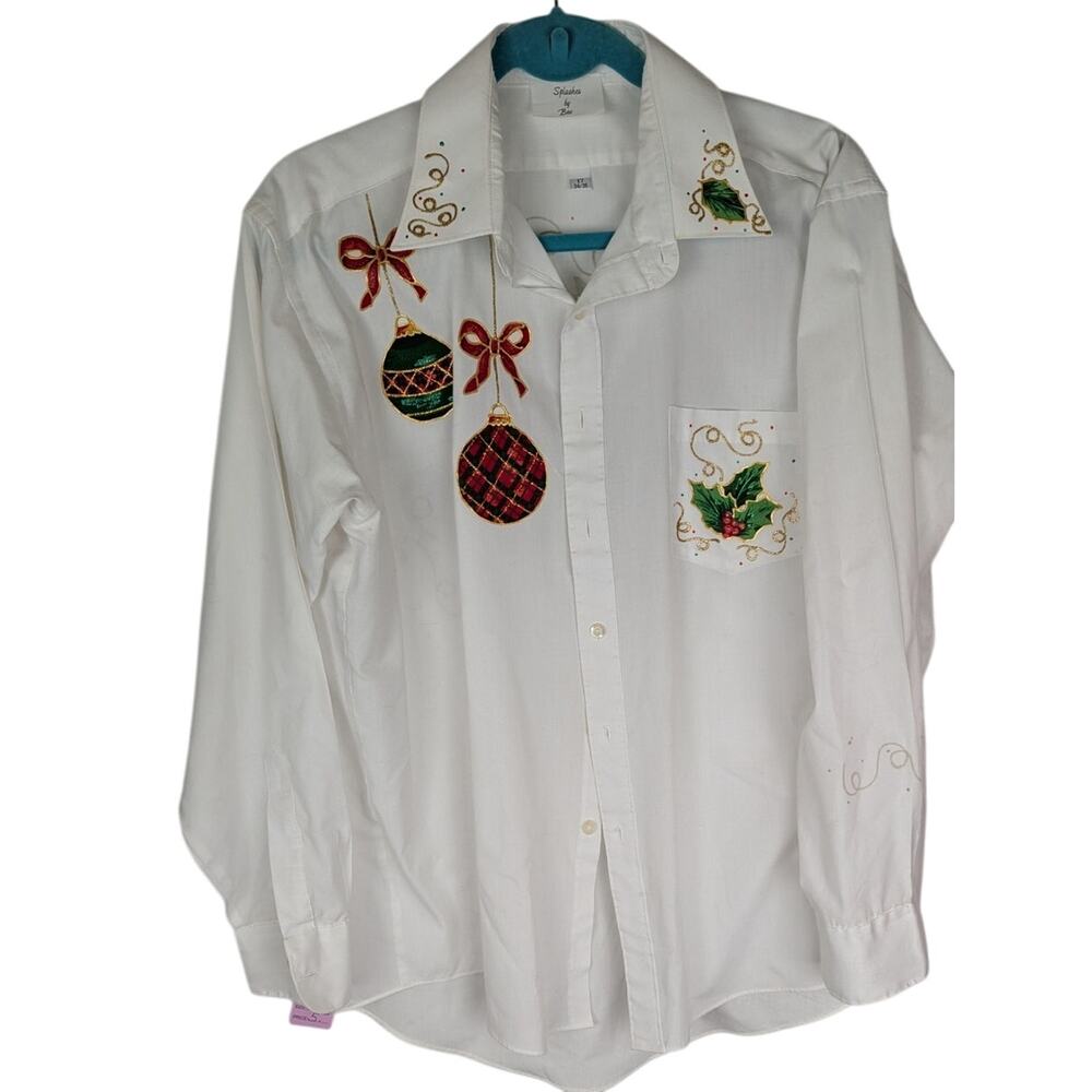 Splashes by BevHand painted Xmas shirt Upsycled Holiday  blouse ArtsyEmbellished